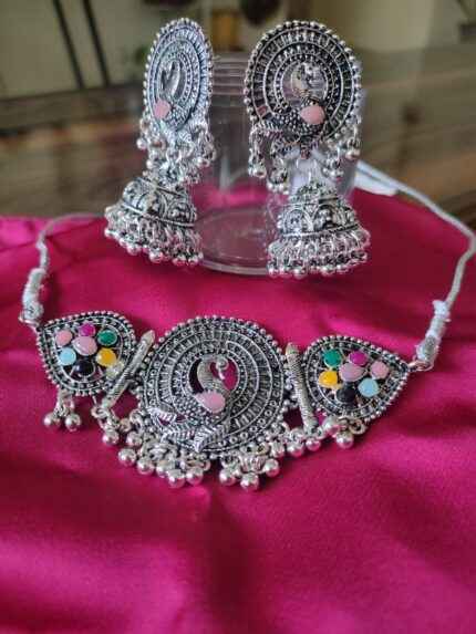 Oxidised Choker Peacock Set