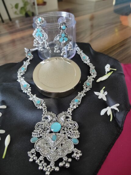 Oxidised Long Necklace Temple Style